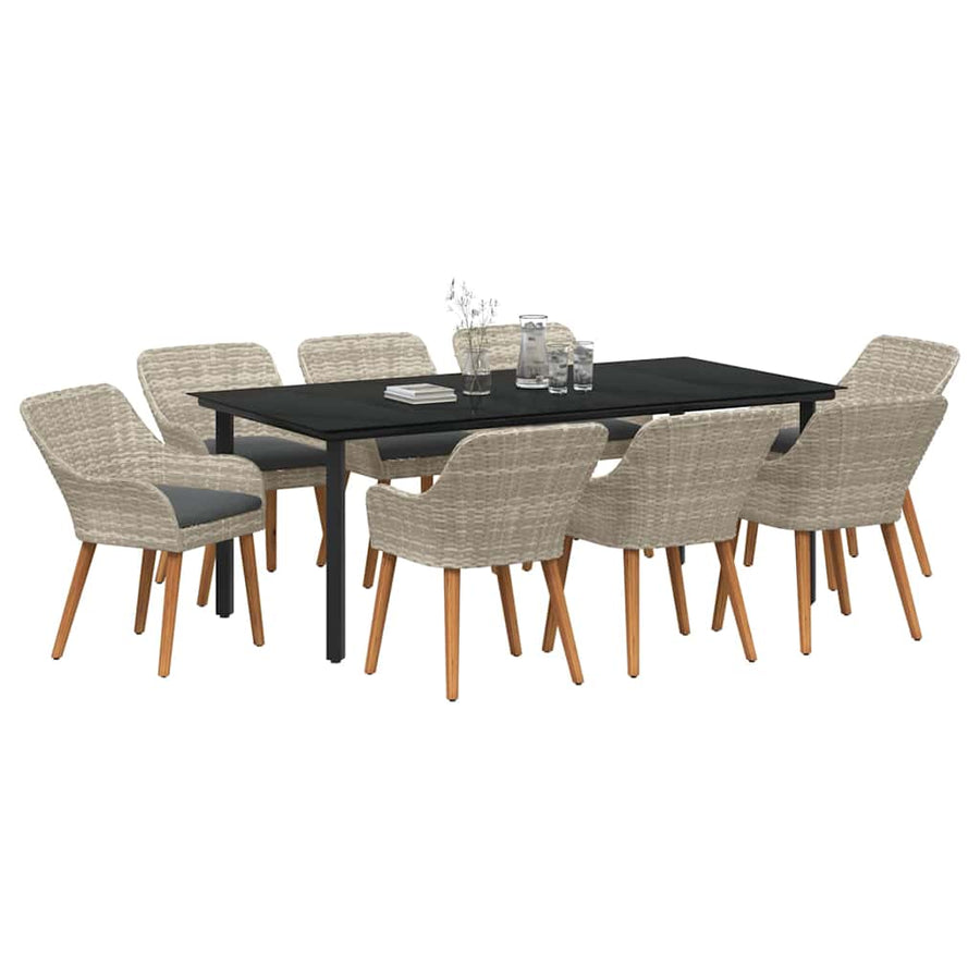 Eetkamerset 9 pcs Lichtgrijs en zwart 200x100x74 cm