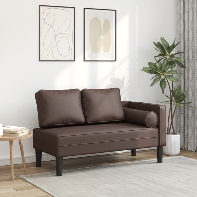 Chaise longue met kussens kunstleer bruin