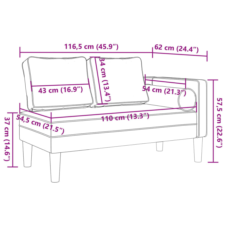 Chaise longue met kussens fluweel blauw