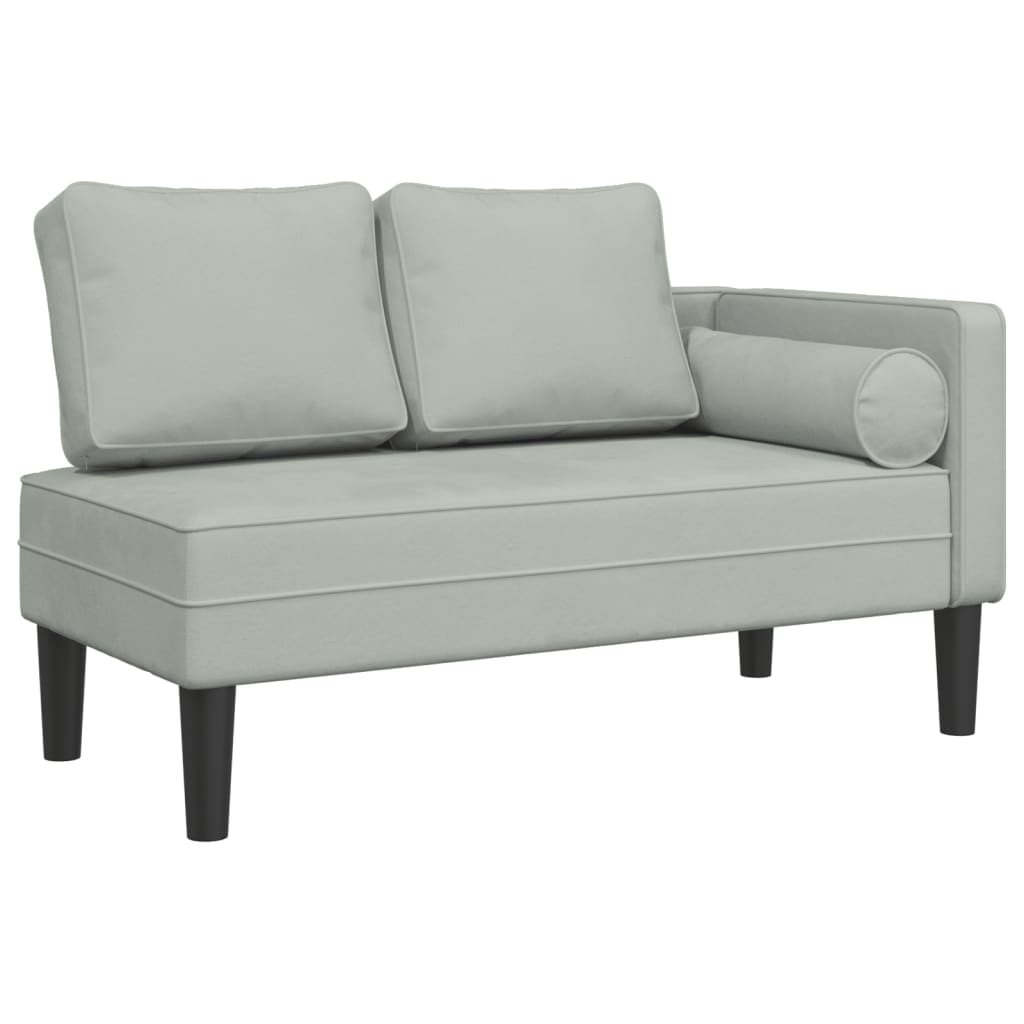 Chaise longue met kussens fluweel lichtgrijs