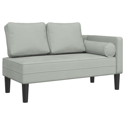 Chaise longue met kussens fluweel lichtgrijs