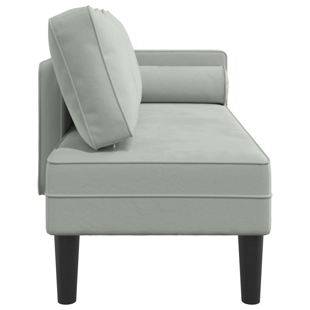 Chaise longue met kussens fluweel lichtgrijs