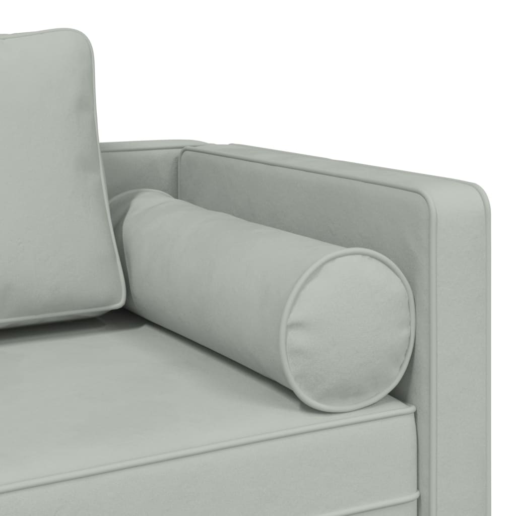 Chaise longue met kussens fluweel lichtgrijs