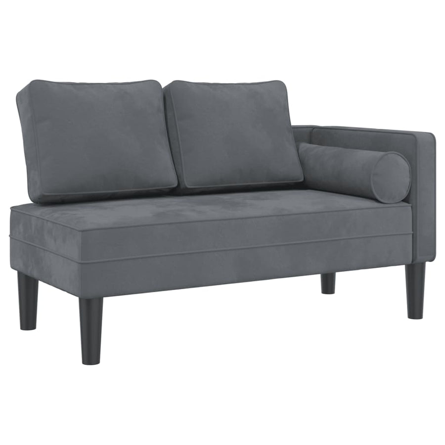 Chaise longue met kussens fluweel donkergrijs