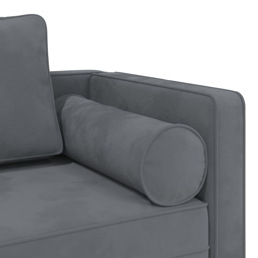 Chaise longue met kussens fluweel donkergrijs