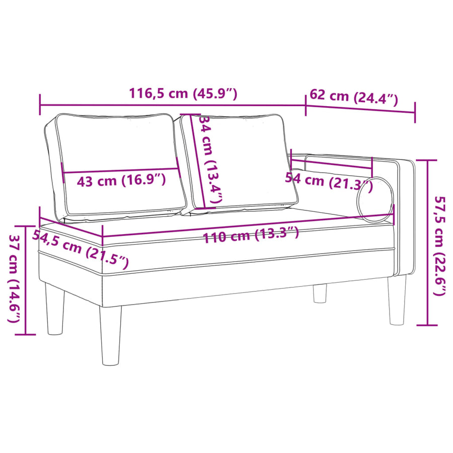 Chaise longue met kussens fluweel donkergroen