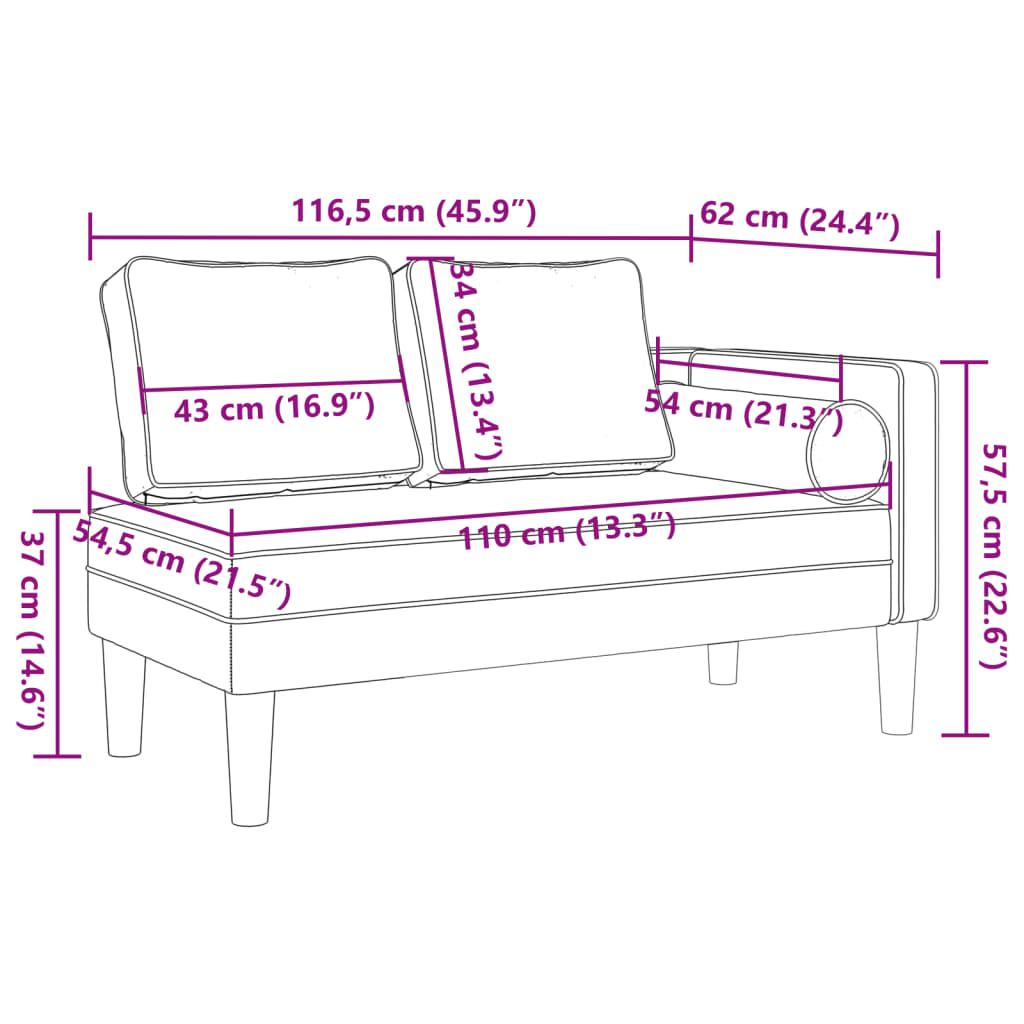 Chaise longue met kussens stof blauw