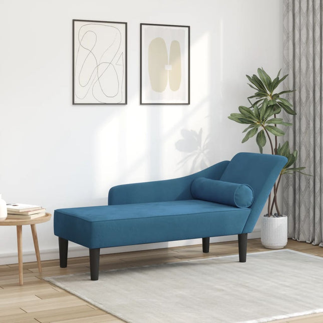 Chaise longue met kussens fluweel blauw