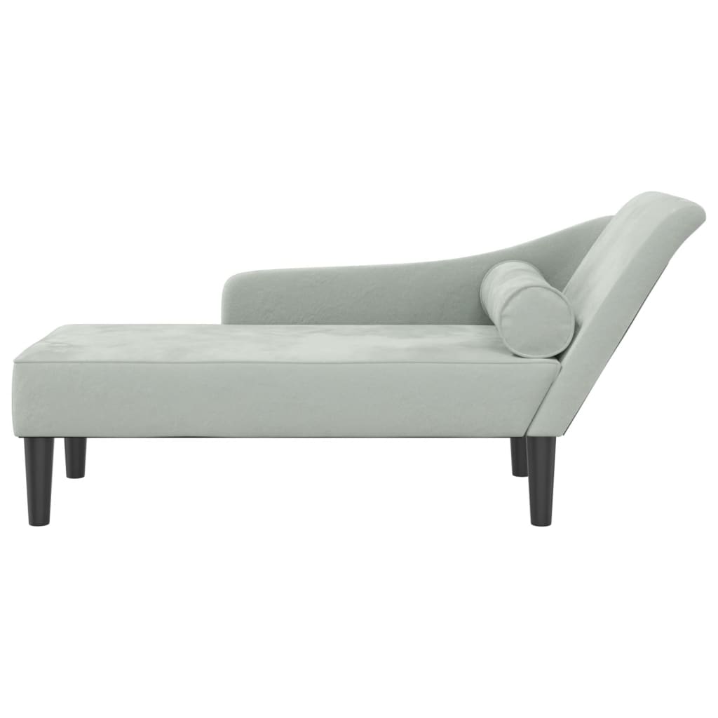 Chaise longue met kussens fluweel lichtgrijs