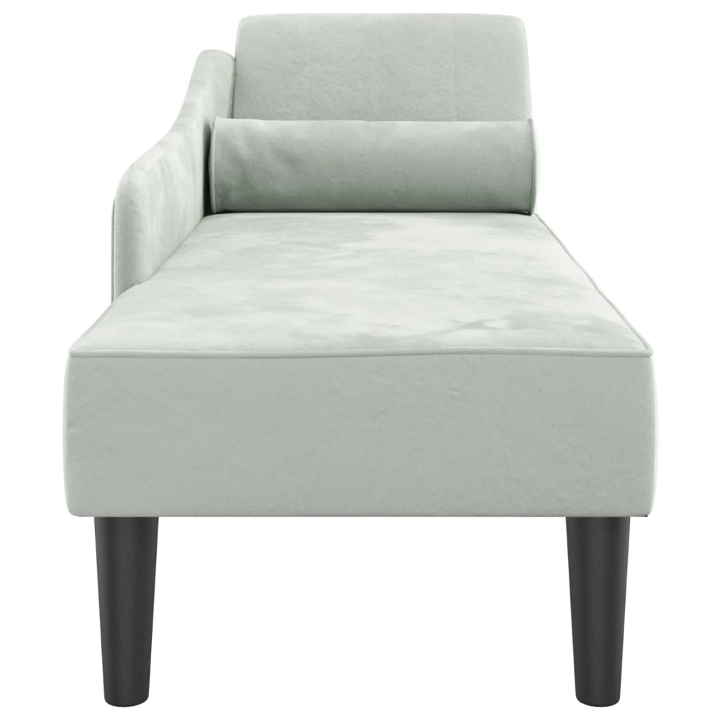Chaise longue met kussens fluweel lichtgrijs