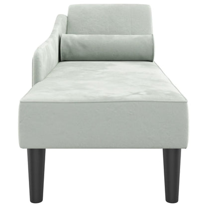 Chaise longue met kussens fluweel lichtgrijs