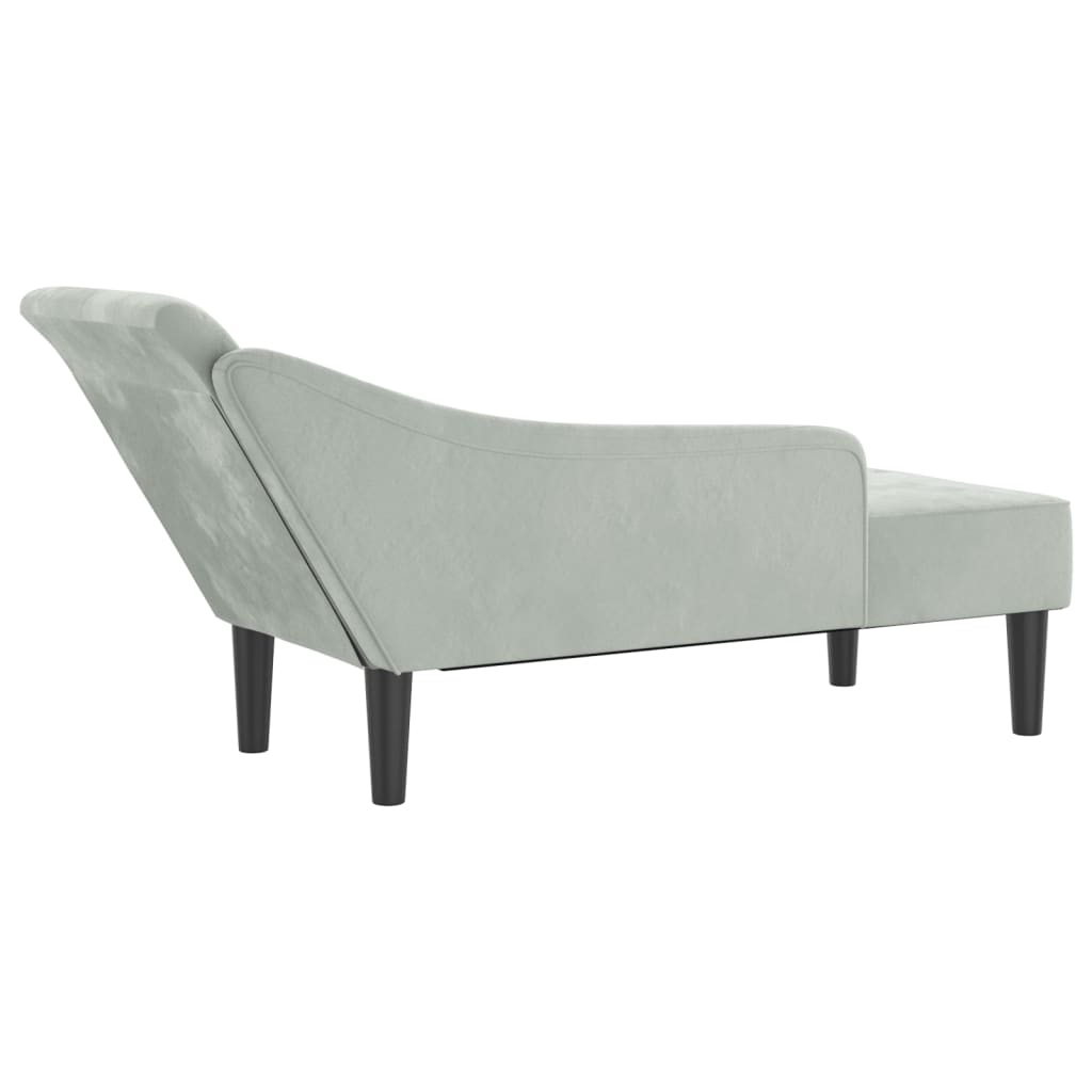 Chaise longue met kussens fluweel lichtgrijs