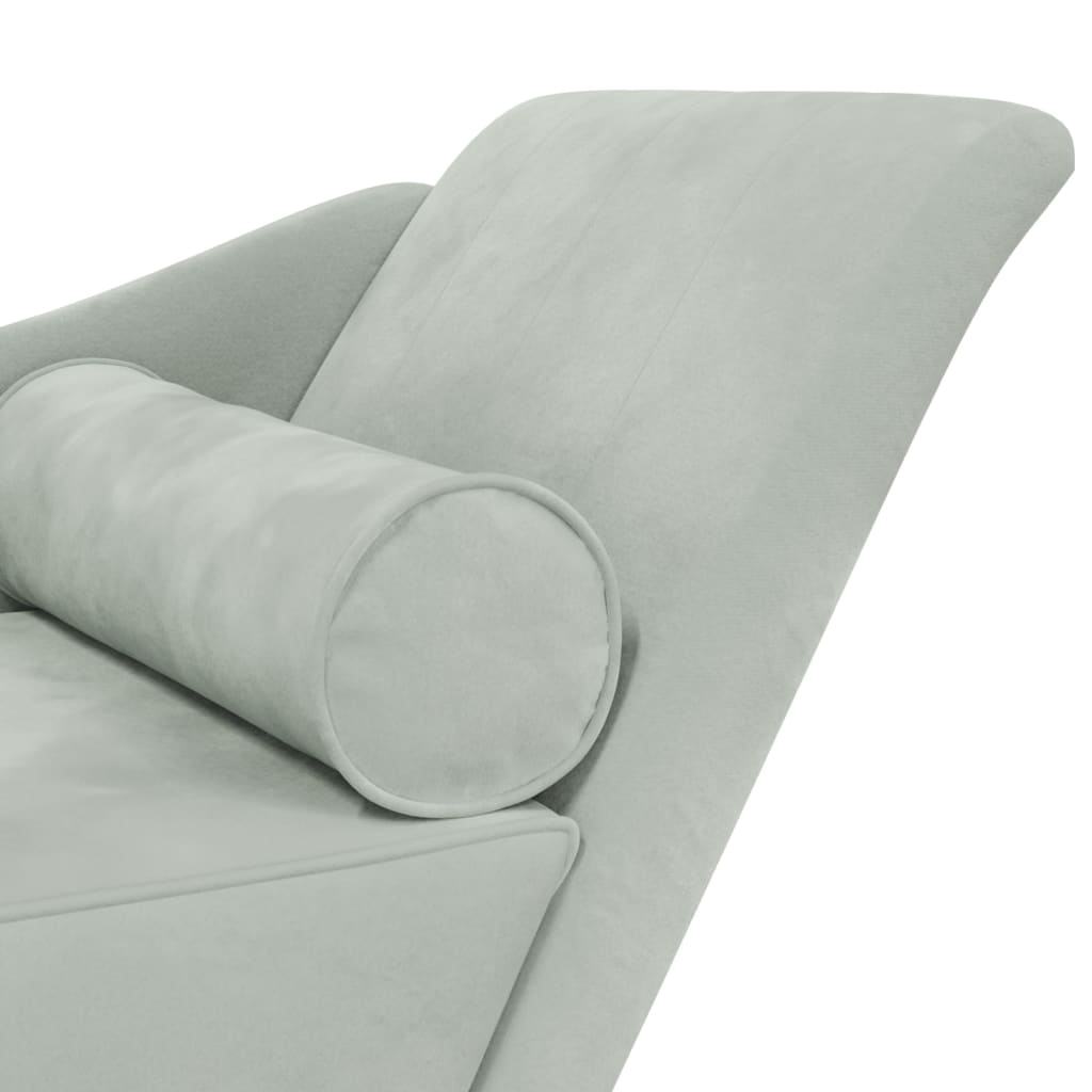 Chaise longue met kussens fluweel lichtgrijs