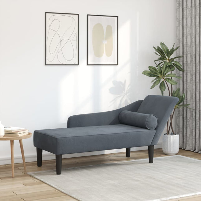 Chaise longue met kussens fluweel donkergrijs