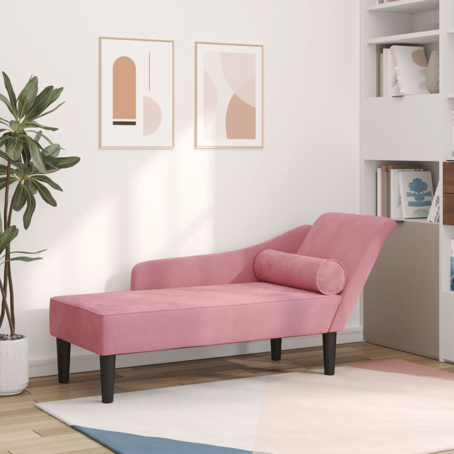 Chaise Longue Met Kussens Fluweel Roze