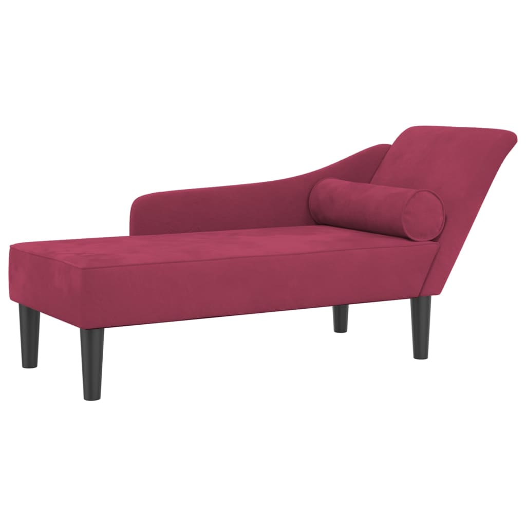 Chaise longue met kussens fluweel wijnrood