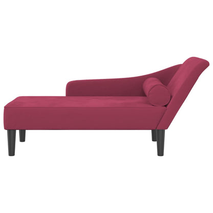 Chaise longue met kussens fluweel wijnrood