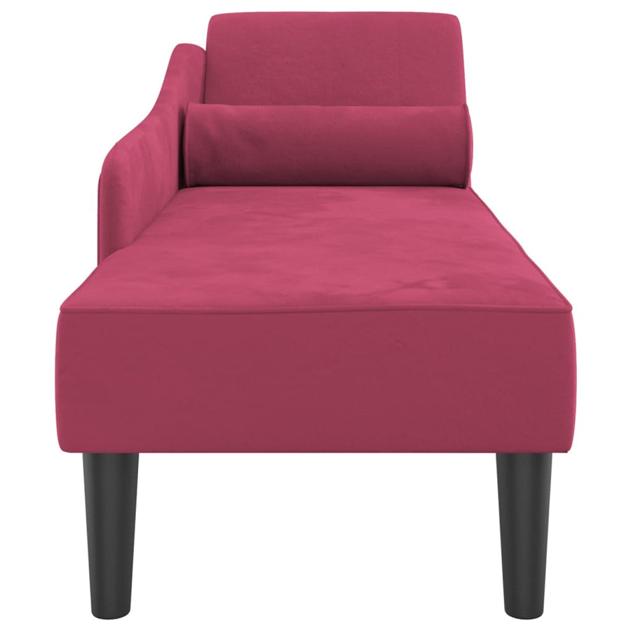 Chaise longue met kussens fluweel wijnrood