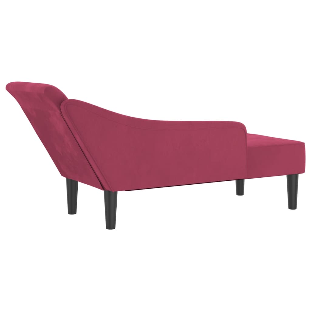 Chaise longue met kussens fluweel wijnrood