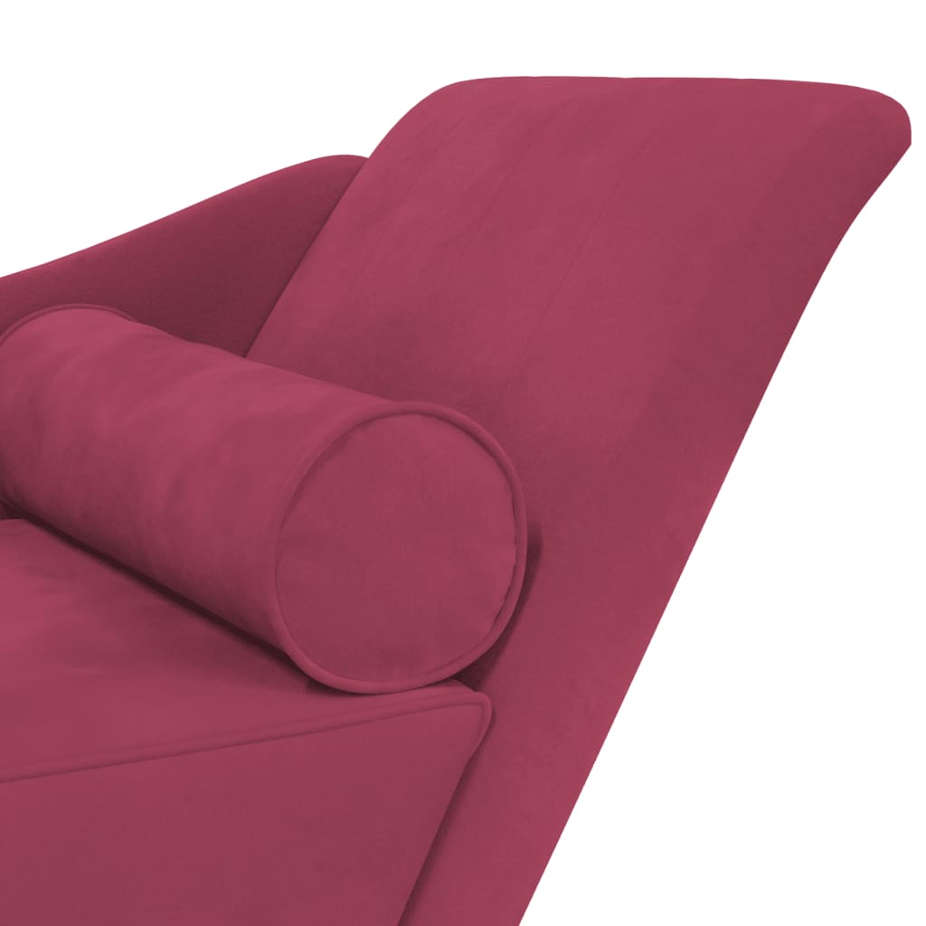 Chaise longue met kussens fluweel wijnrood