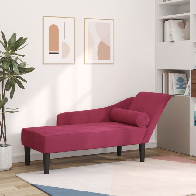 Chaise longue met kussens fluweel wijnrood