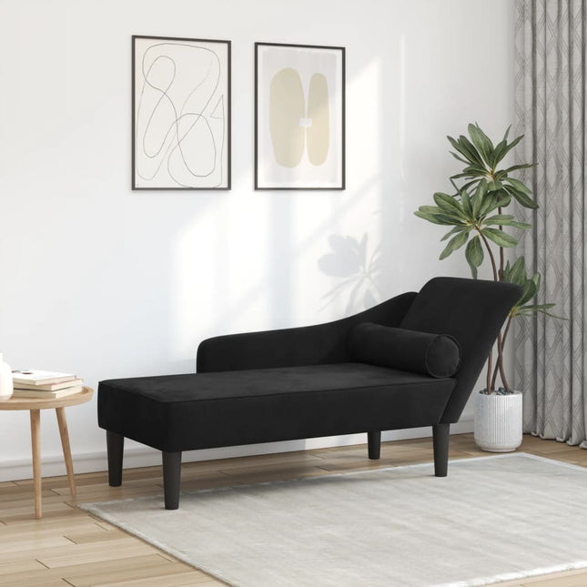 Chaise longue met kussens fluweel zwart