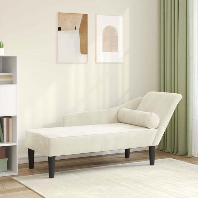 Chaise longue met kussens fluweel crèmekleurig