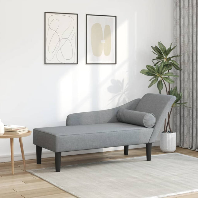 Chaise longue met kussens stof lichtgrijs