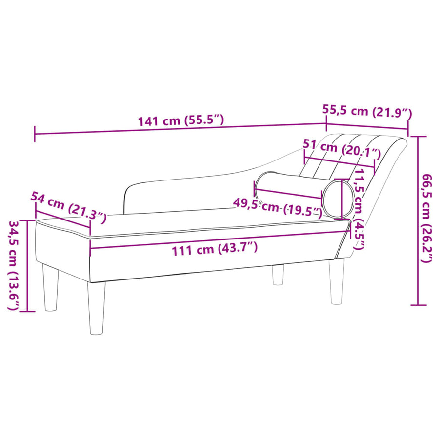 Chaise longue met kussens stof wijnrood