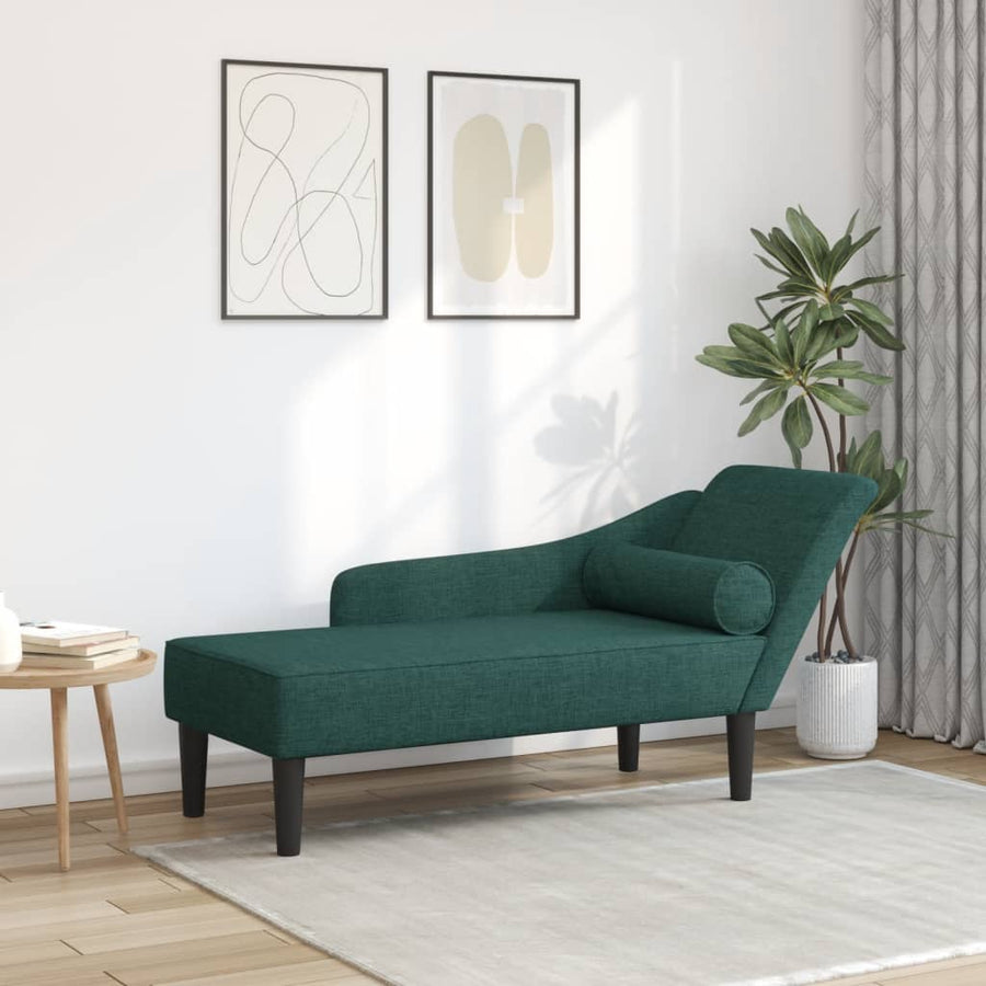 Chaise longue met kussens stof donkergroen