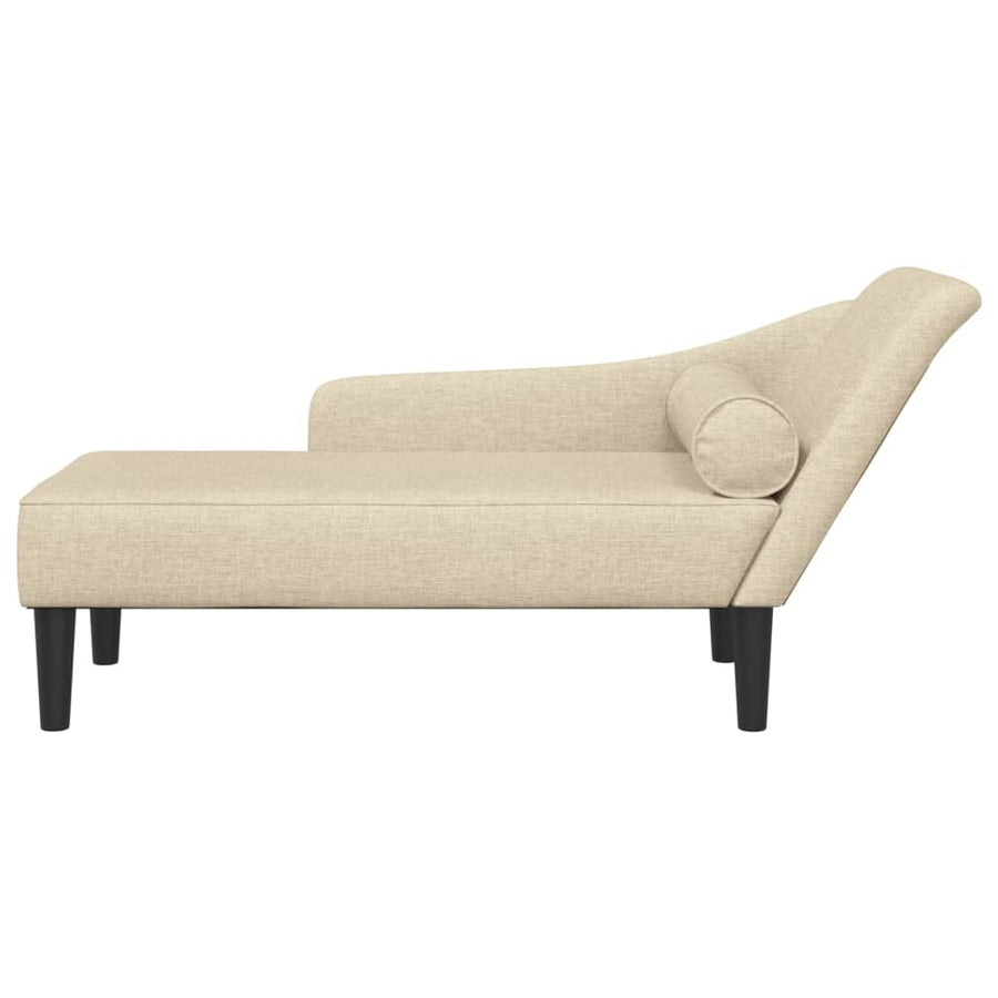 Chaise longue met kussens stof crèmekleurig