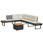 Loungeset poly rattan acaciahout zwart 2-delig