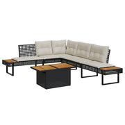 Loungeset 2-delig poly rattan acaciahout zwart