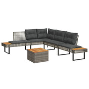 Loungeset 2-delig poly rattan acaciahout grijs