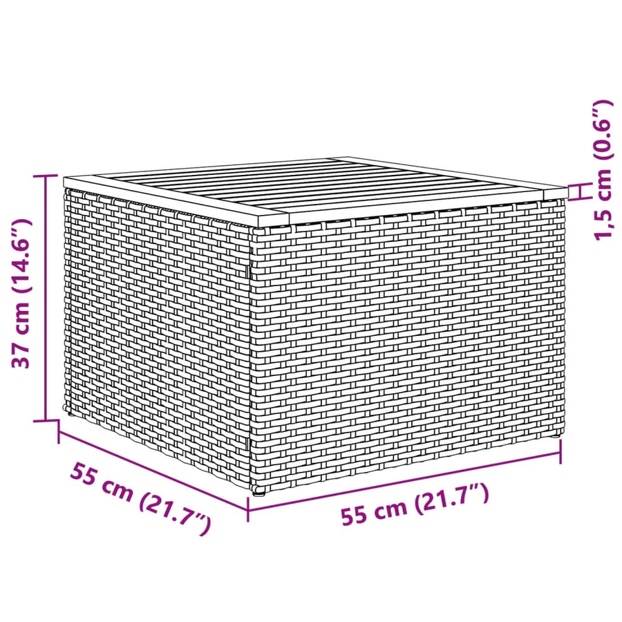 2-delige Loungeset met kussens poly rattan en acaciahout grijs