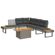 Loungeset 2-delig poly rattan acaciahout grijs