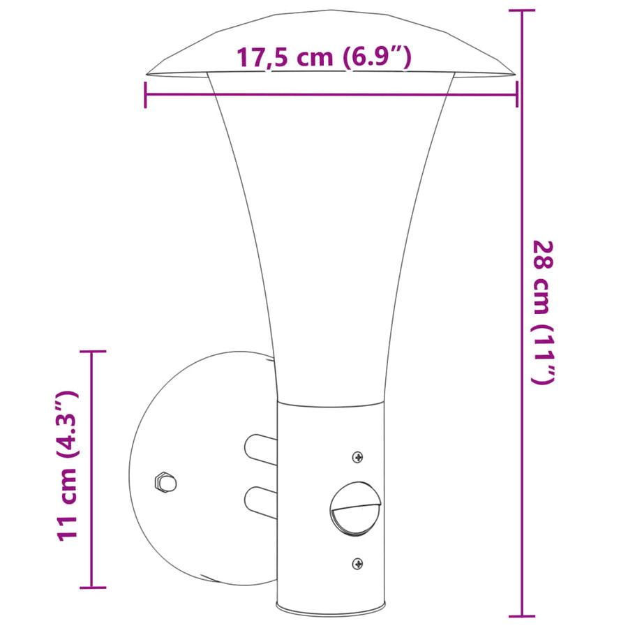 Buitenwandlamp met sensor roestvrij staal zilverkleurig