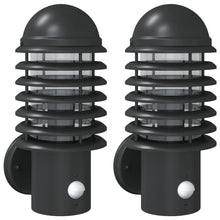 Buitenwandlampen 2 st met sensors roestvrijstaal zwart