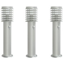 Buitenvloerlampen 3 st met sensors 60 cm roestvrijstaal zilver