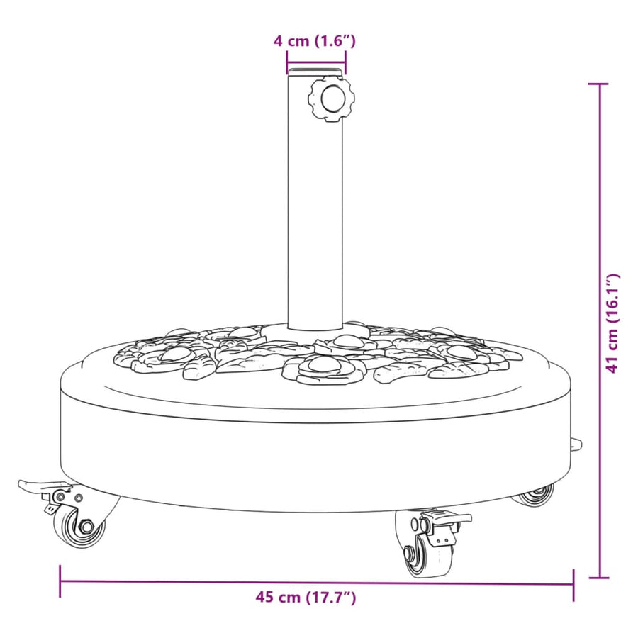 Parasolvoet met wielen voor stok van Ø38 / 48 mm 27 kg rond