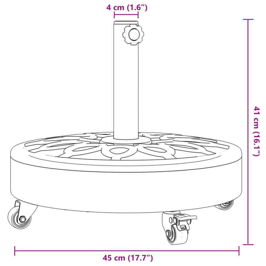 Parasolvoet Met Wielen Voor Stok Van Ø38 / 48 Mm Rond 27 kg