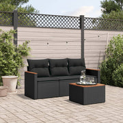 Loungeset 4-delig poly rattan zwart met kussens