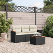 Loungeset 4-delig poly rattan zwart