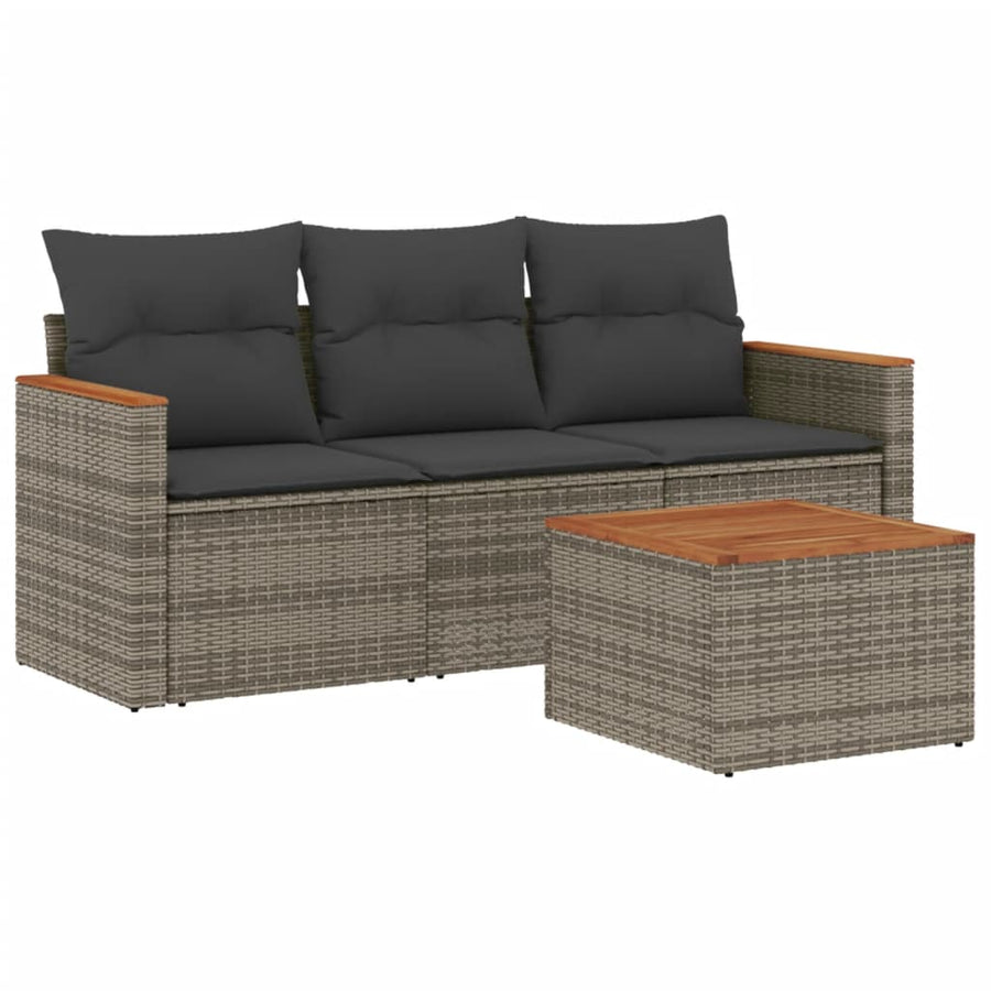 4-Delige Loungeset Met Kussens Poly Rattan Grijs
