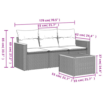 4-Delige Loungeset Met Kussens Poly Rattan Grijs