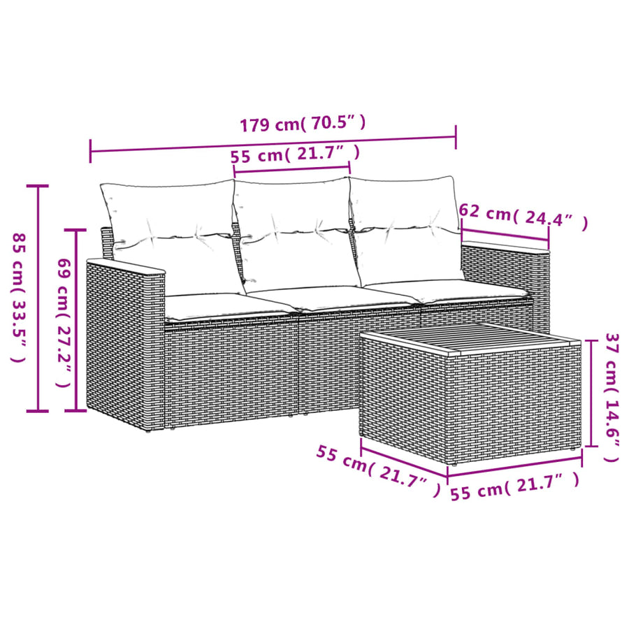 4-Delige Loungeset Met Kussens Poly Rattan Grijs