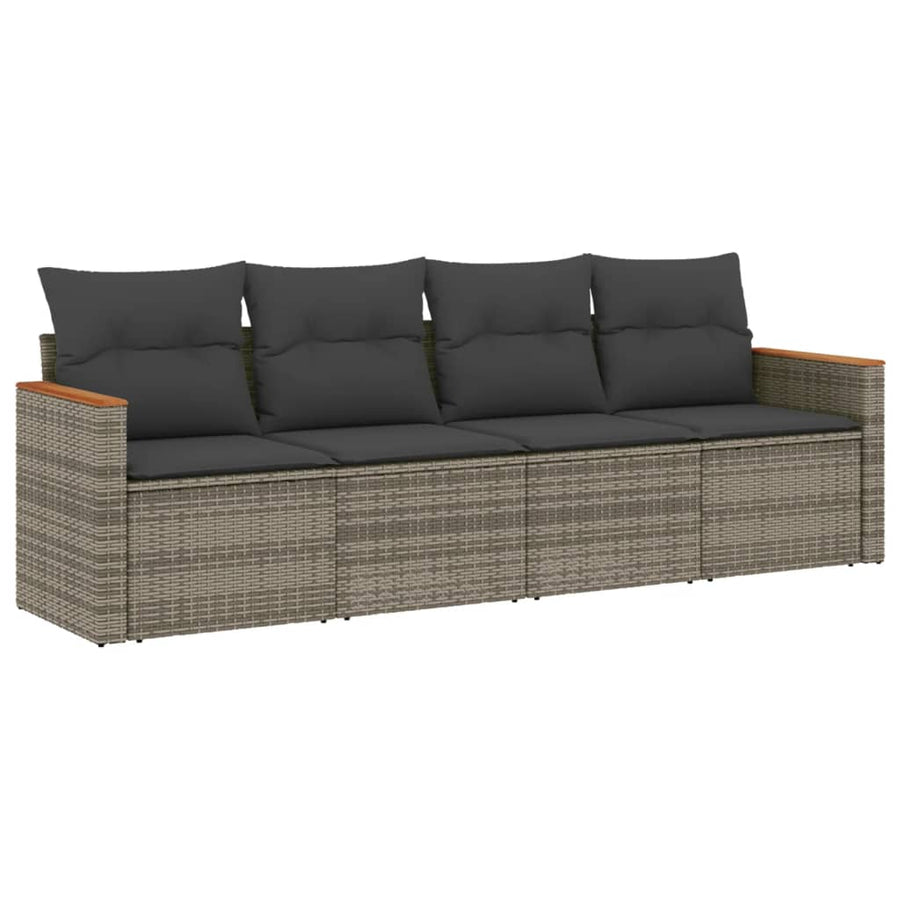 4-Delige Loungeset Met Kussens Poly Rattan Grijs