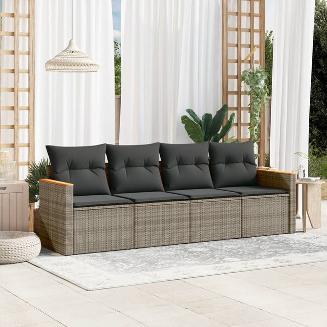 4-Delige Loungeset Met Kussens Poly Rattan Grijs