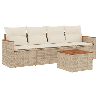 5-Delige Loungeset Met Kussens Poly Rattan Beige