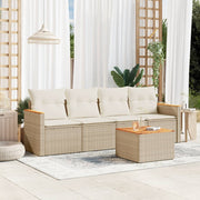 Loungeset 5-delig poly rattan beige met kussens